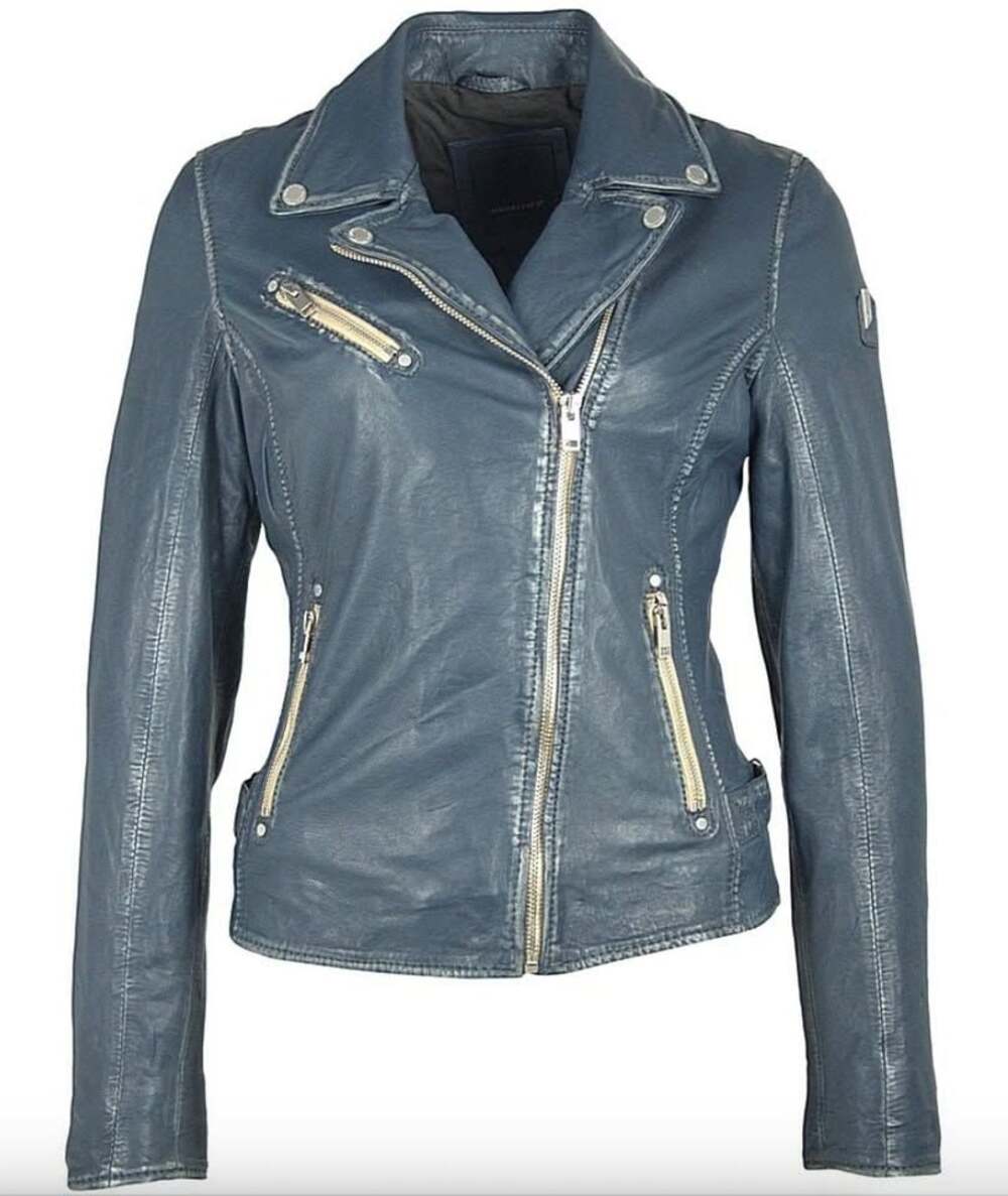 Mauritius Sofia Blue Lambskin Leather Jacket-Size Small